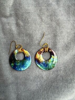 Colorful and Chunky Galaxy Hoop Earrings with gold hardware